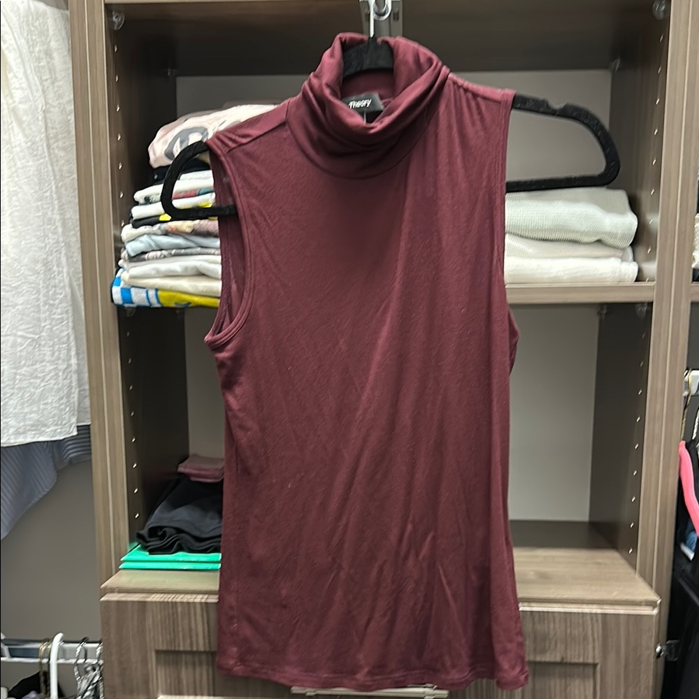 Theory Burgundy Sleeveless Turtleneck Top